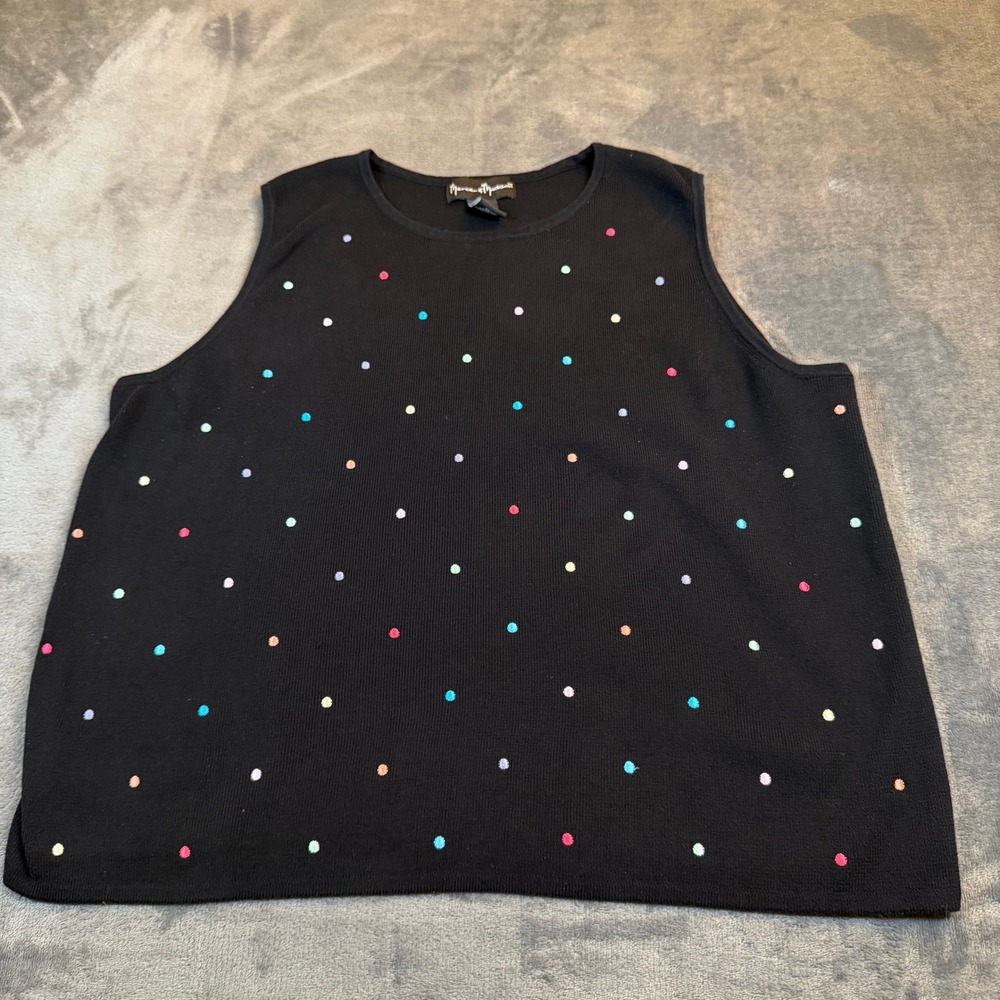 Mercer & Madison Polka Dot Tank Top Womens Extra Large Black Knit Shell